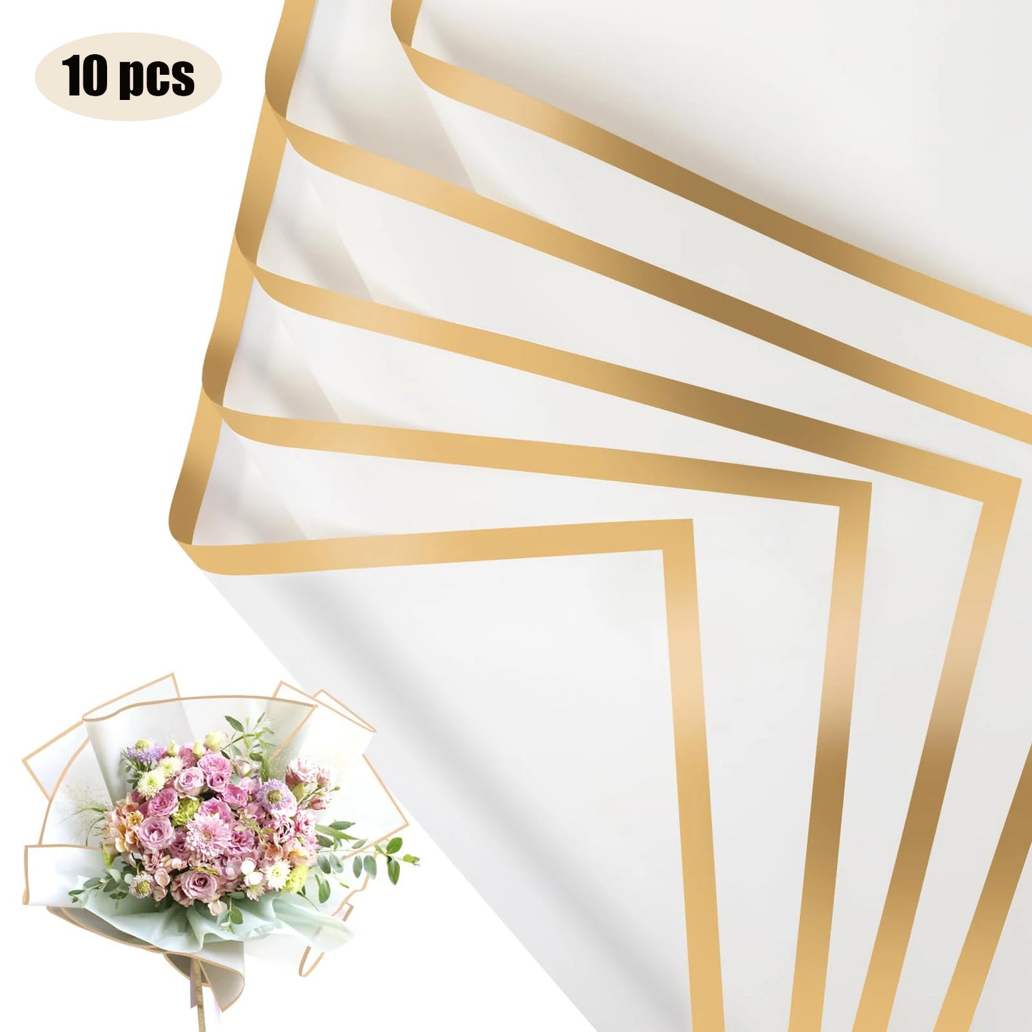 10 Blatt wasserfestes Blumen-Geschenkpapier mit goldenen Kanten für DIY-Feiern