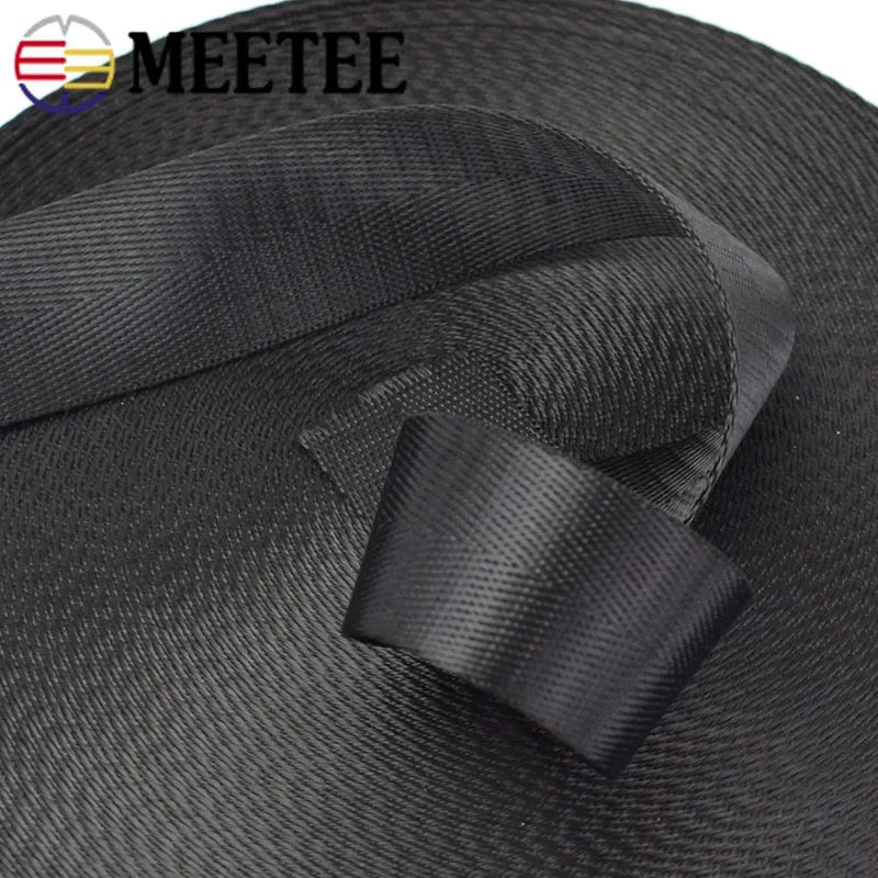 5m Schwarzes Nylon Gurtband Fischgrätenmuster 20-50mm für Rucksack, Gürtel DIY