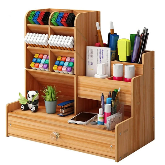 Praktischer Schreibtisch Organizer aus Holz mit Schublade