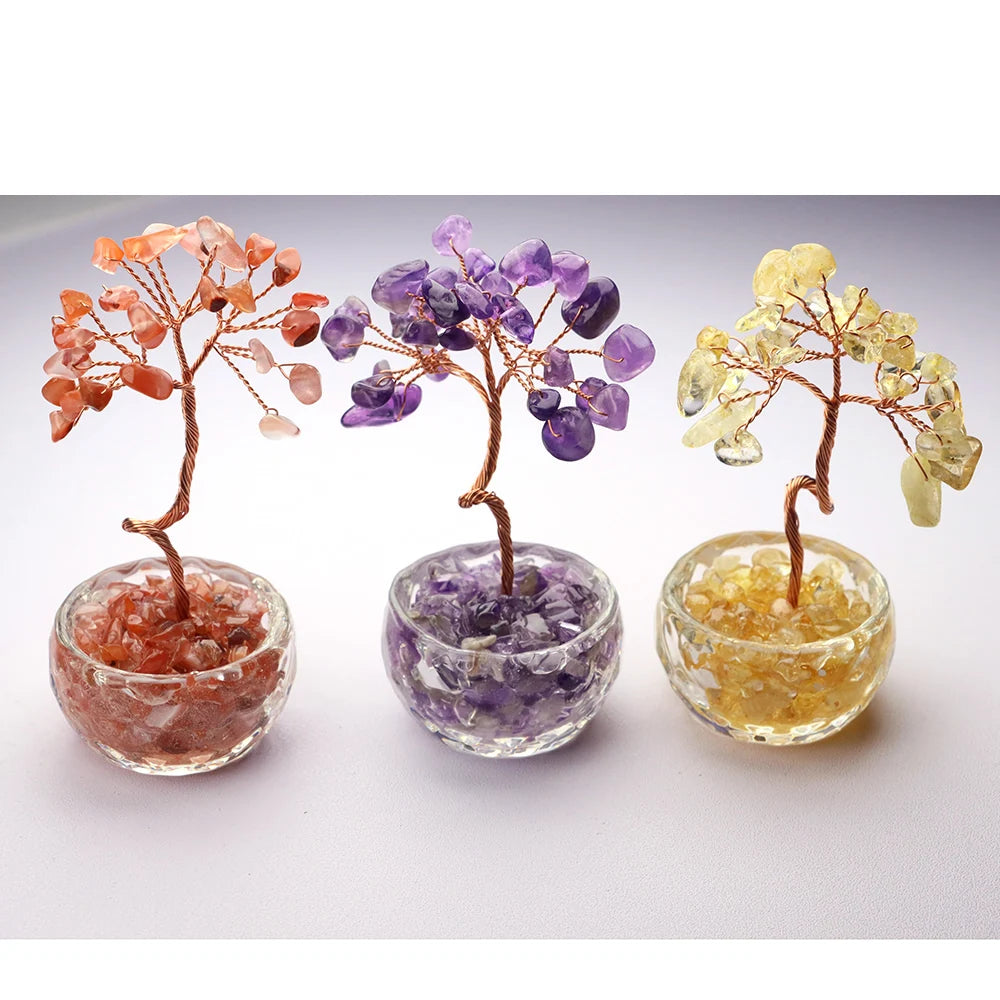 7-Chakren Lebensbaum Deko: Naturkristall Feng Shui Ornament für Heim Büro