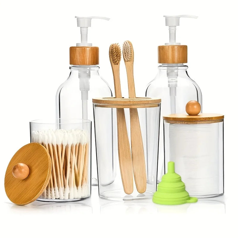 Natürliches 4-teiliges Bambus-Badezimmer-Set mit Seifenspender & Haltern