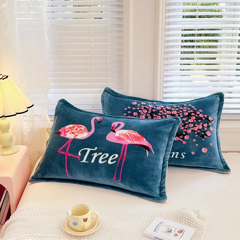 2er Set Milch Fleece Kissenbezüge Winter weich warm Korallenfleece