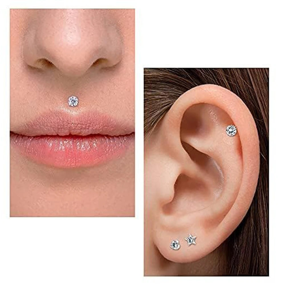 16g Faden Ohrstecker mit flachem Rücken für Tragus Helix Labret