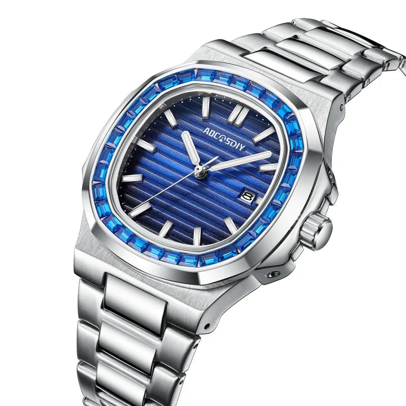 Herren Business Uhr mit Strass wasserdicht leuchtend und Kalender