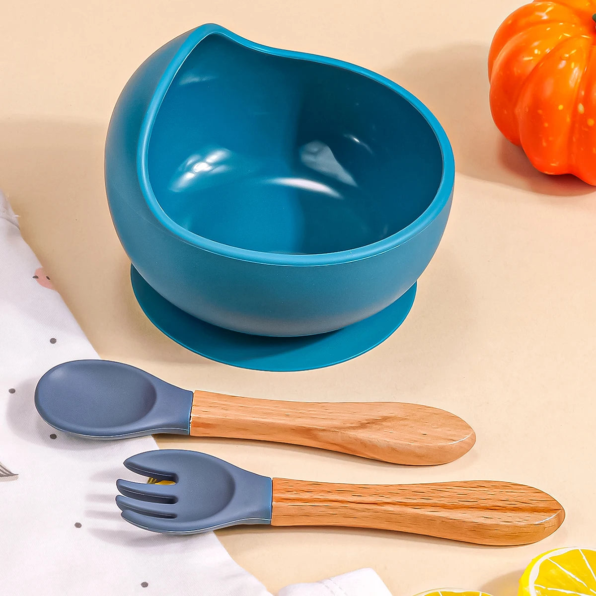 3-teiliges Silikon Baby Fütterungsset wasserdichte Saugeschüssel mit Löffel