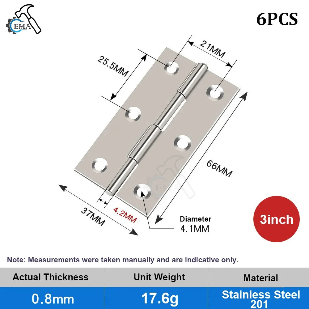 3 Zoll Edelstahl Türscharniere Flache Scharniere für Möbel und Fenster