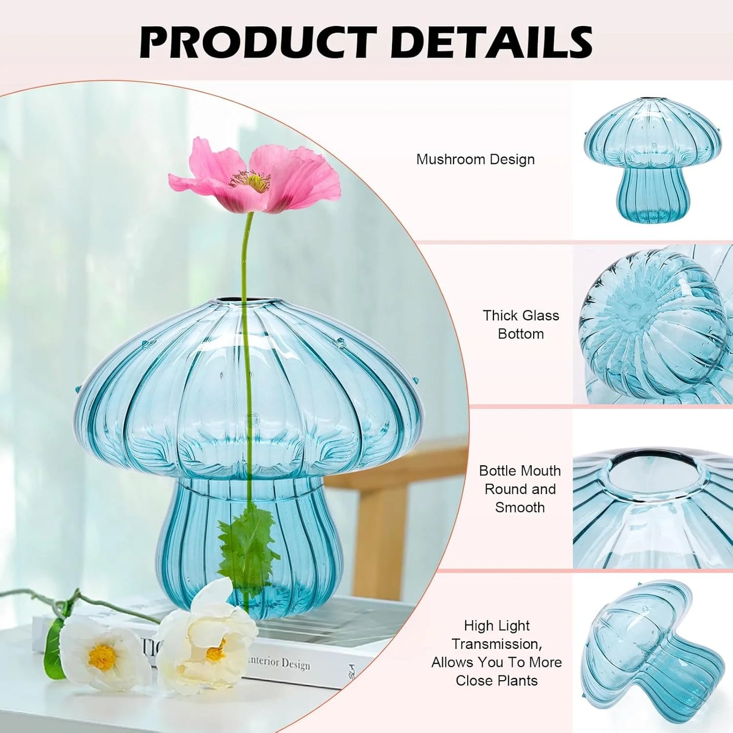 Dekorative Pilzglasvasen für Pflanzen und Blumen, Büro und Heim