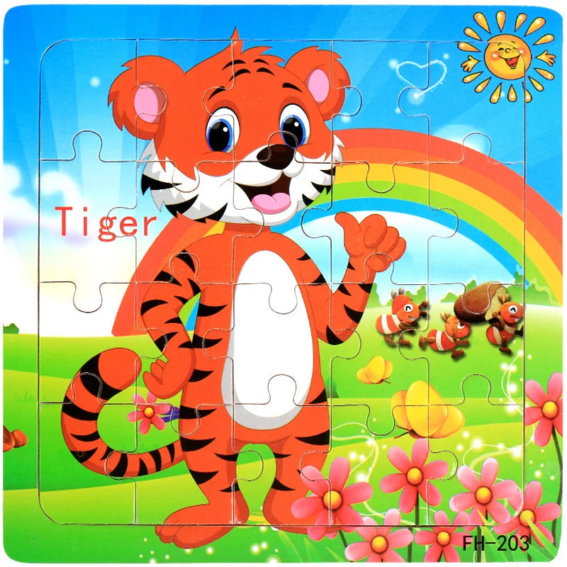Lernspiel 3D Holzpuzzle Tiere und Fahrzeuge für Kinder ab 1 Jahr