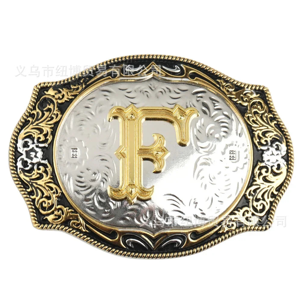 Goldfarbene Legierungs Gürtelschnalle im Western-Stil mit Buchstaben