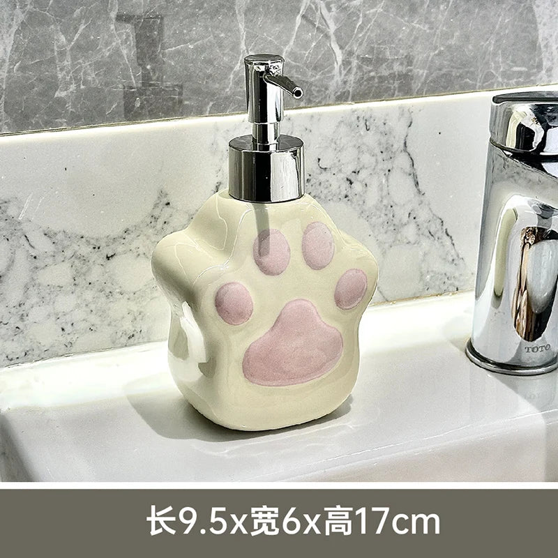 Keramikseifenspender mit Katzenpfoten Motiv für Dusche und Bad