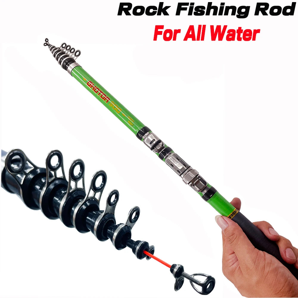 Fern Casting Teleskop Angelrute aus Carbon 1,5m bis 3m für Felsenangeln