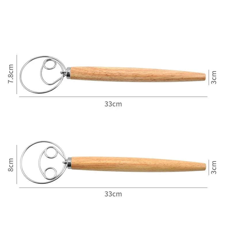 Dänischer Teigschneebesen aus Edelstahl mit Holzgriff zum Backen