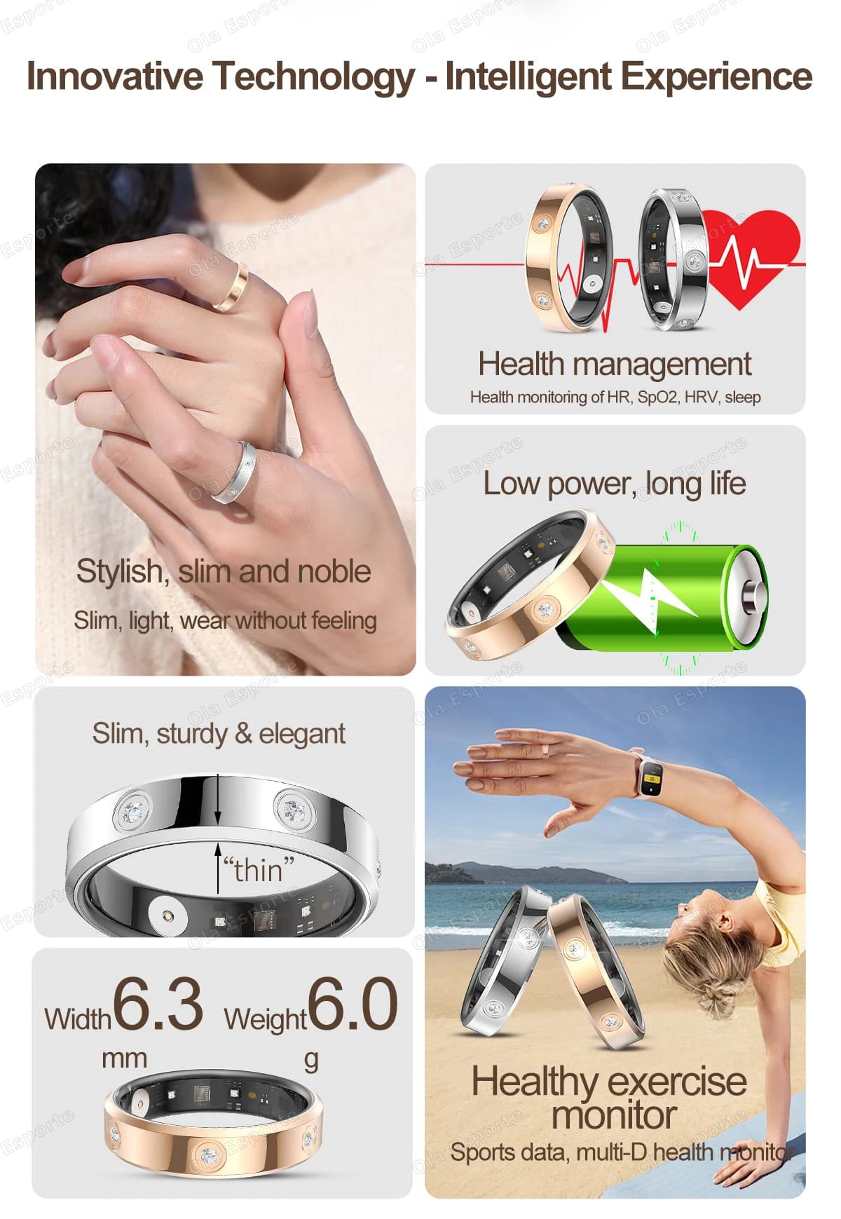Schmaler Damen Smart Ring mit Schlaf und Gesundheitsmonitor 2025
