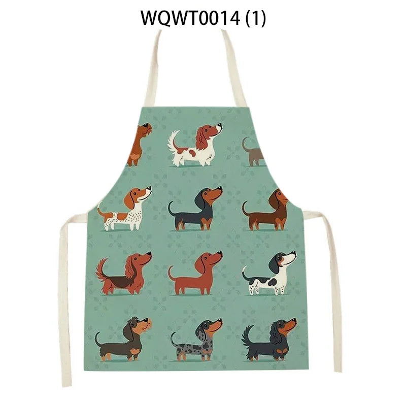 Ärmellose Leinen Schürze mit Bulldoggenmotiv – Praktisch fürs Kochen - Backen