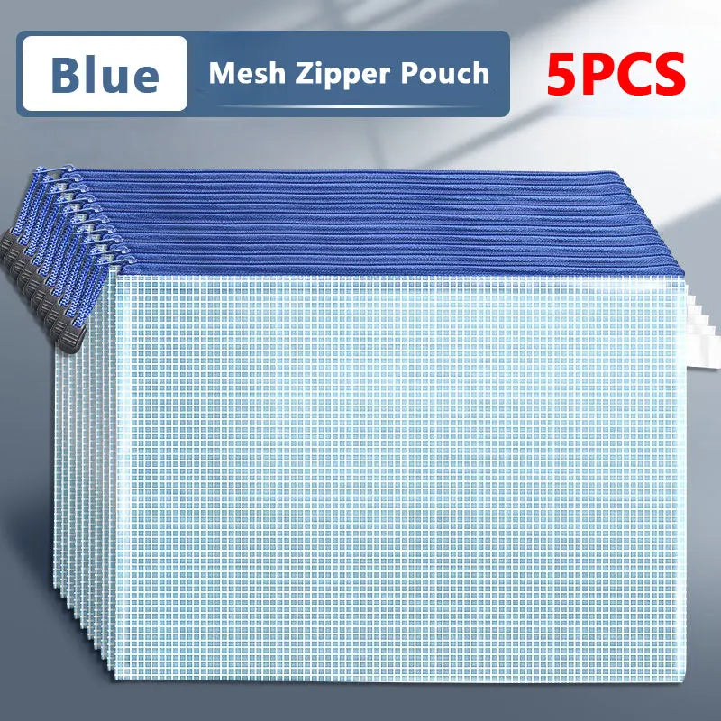 5er Set mehrfarbige Mesh Organizer Taschen mit Reißverschluss für Büro und Schule
