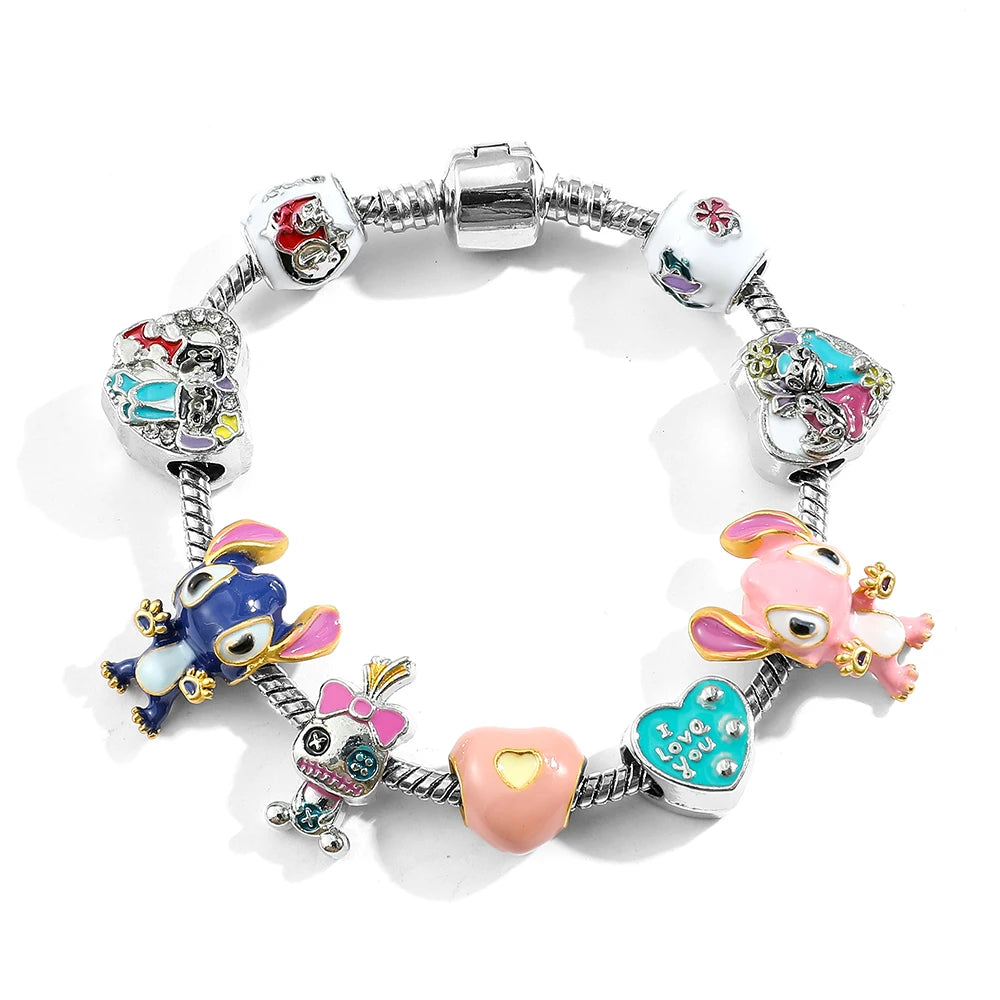Unisex Charms Perlenarmband mit Cartoon Anhängern und Schlangenkette