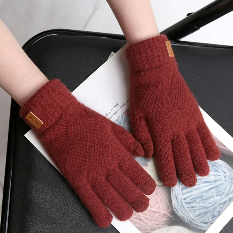 Warme Damen Alpaka Strickhandschuhe mit Fleecefutter und Touchscreen