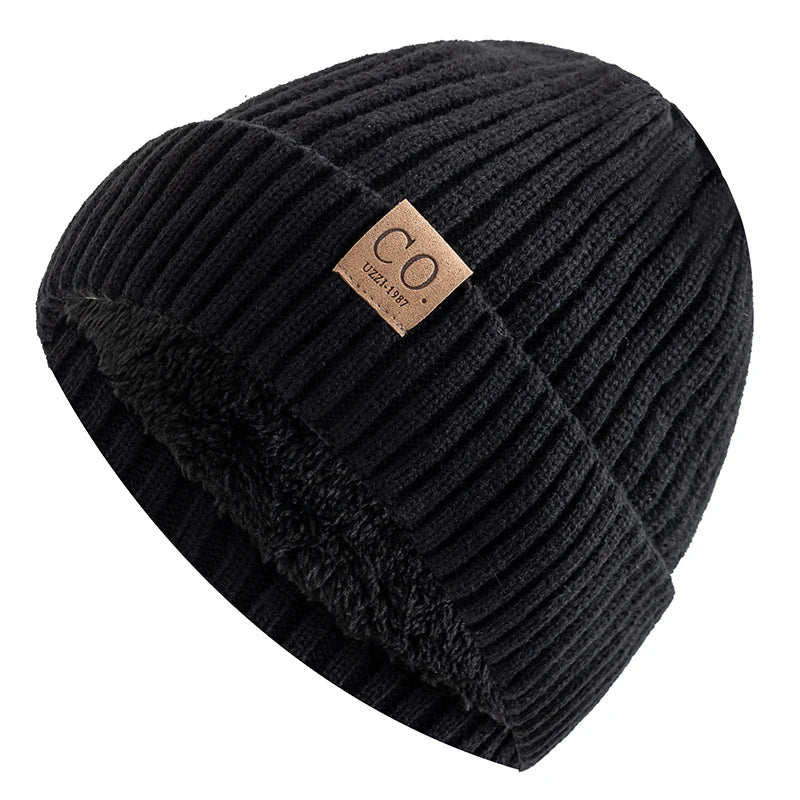 Unisex Zweifarbige Winter Beanie Mütze mit Pelzfutter für Wärme