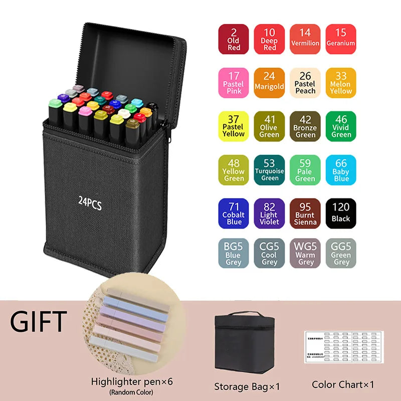 Alkohol Sketch Marker Set mit Dual-Tip – 24–262 Farben für kreative Kunstwerke