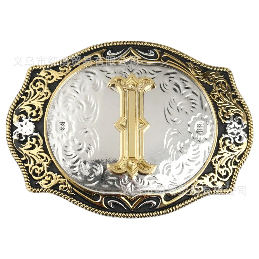 Goldfarbene Legierungs Gürtelschnalle im Western-Stil mit Buchstaben