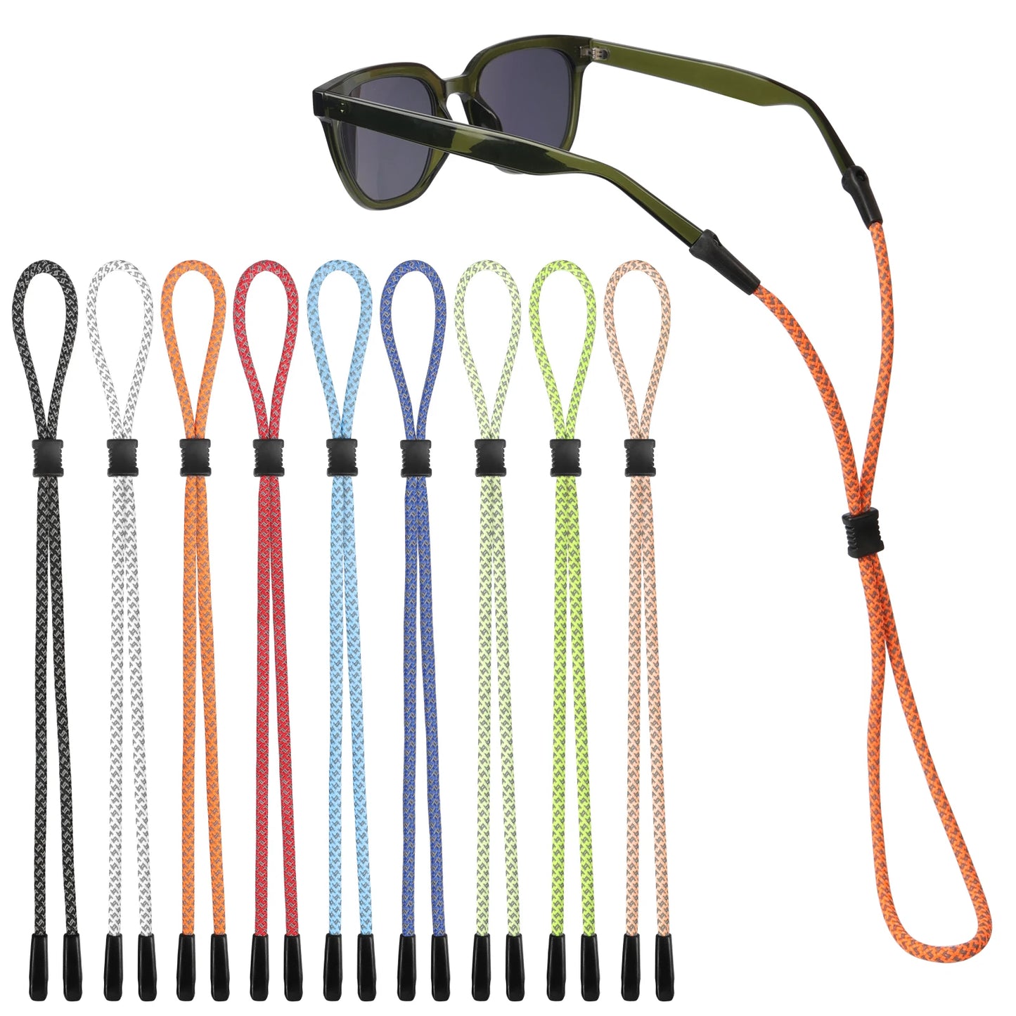 10 Stück reflektierende Brillenbänder Dual-Loch für sicheren Halt Nacht