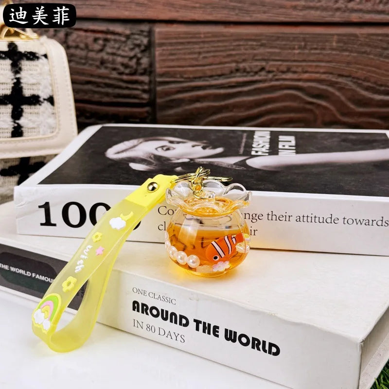 Niedlicher Ozean schwimmender Acryl Schlüsselanhänger mit Tasche Anhänger