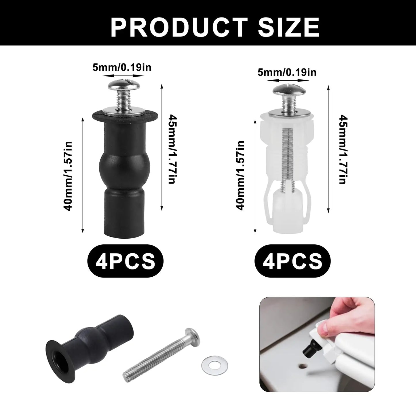 8er-Pack universelle Toilettensitzscharniere mit erweiterbaren Gummimuttern