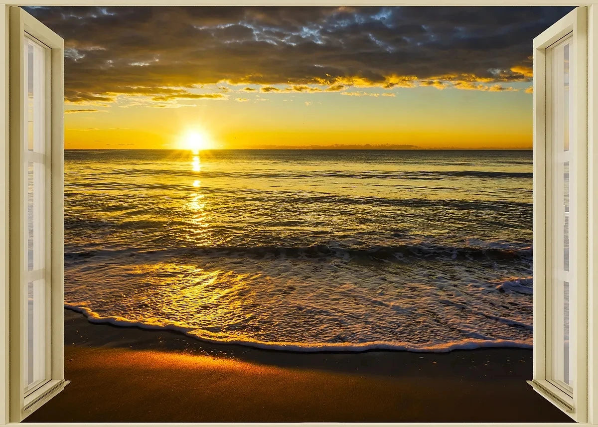 3D Leinwandbild Fluss Wald Strand Sonnenuntergang Landschaft Wandkunst