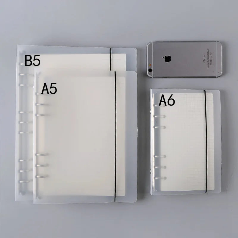Transparentes Notizbuch mit losen Blättern in A7, A6 - A5 Größen