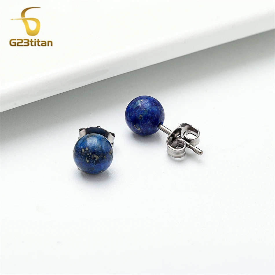 Titan Ohrstecker mit blauer Lapislazuli Perle unisex Halbedelstein Schmuck
