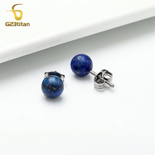 Titan Ohrstecker mit blauer Lapislazuli Perle unisex Halbedelstein Schmuck