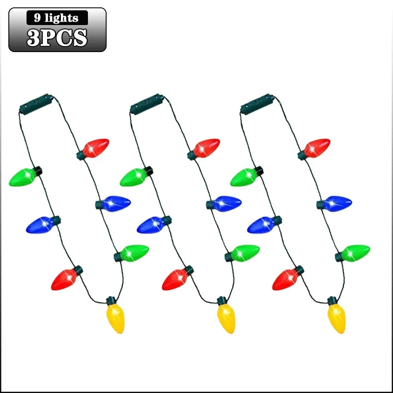 Bunte LED-Leuchten-Halskette mit 9 Glühbirnen für Party- und Feiertagsdeko