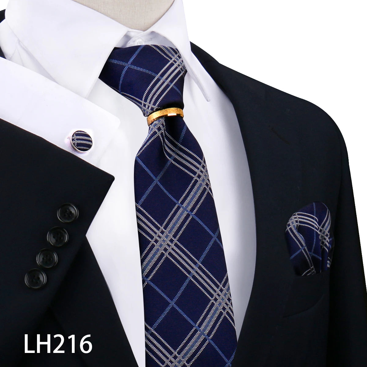 Herren Krawattenset Gold Ring, Manschettenknöpfe, Einstecktuch Festlich