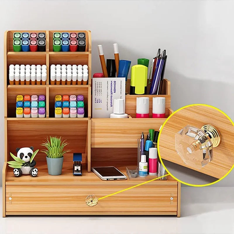 Praktischer Schreibtisch Organizer aus Holz mit Schublade