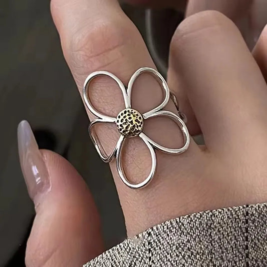 VENTFILLE 925 Sterling Silber Blumenring für Frauen Geschenk Hollow Out Design Retro Hip Hop Vielseitiger Schmuck Party Geschenk Dropship - Yabubest - Home & More