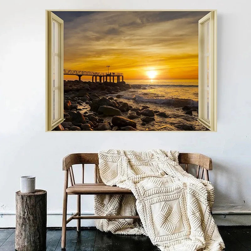 3D Leinwandbild Fluss Wald Strand Sonnenuntergang Landschaft Wandkunst