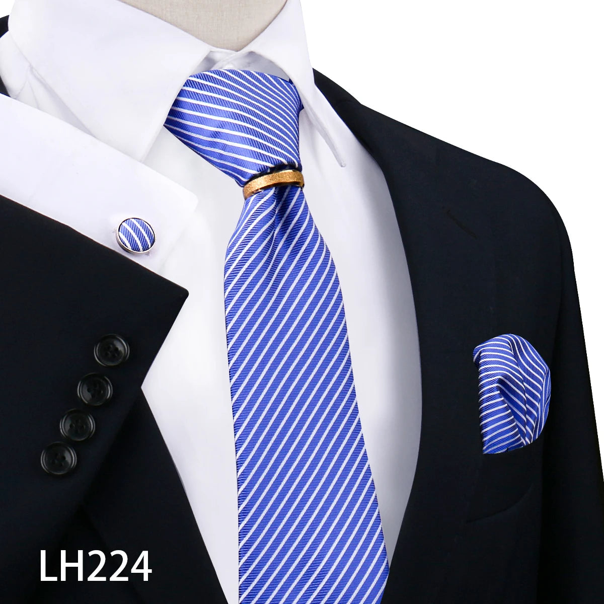 Herren Krawattenset Gold Ring, Manschettenknöpfe, Einstecktuch Festlich