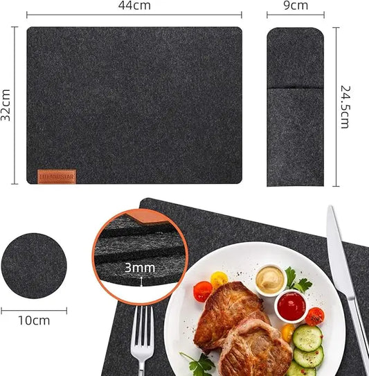 Filz-Tischsets und Untersetzer mit Bestecktasche, hitzebeständig und waschbar