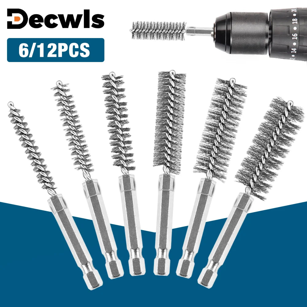 6/12er Set Edelstahl Drahtbürsten, Bohrreinigung Bürsten Set