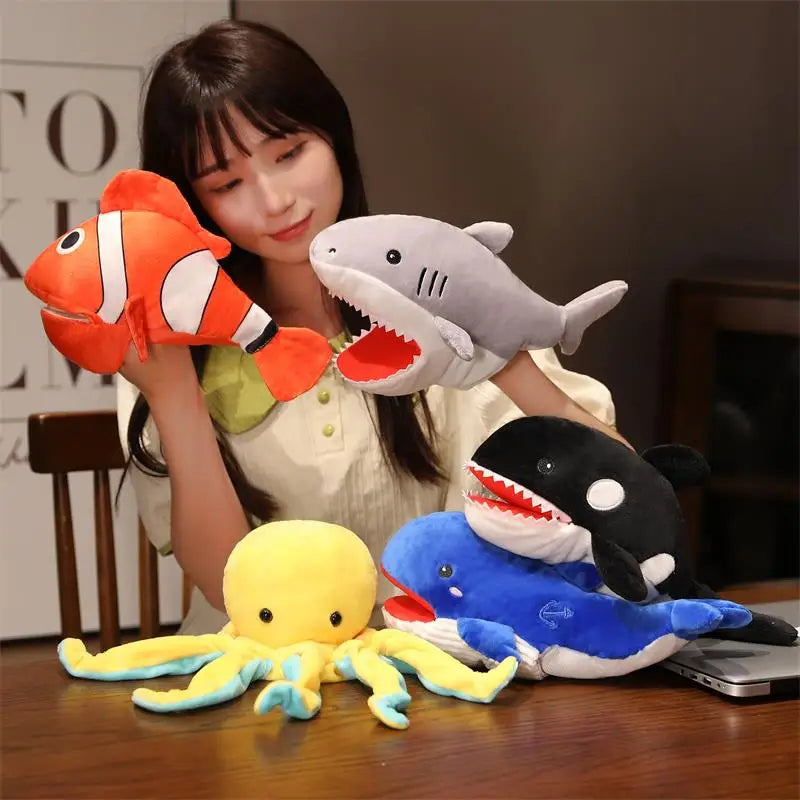 Lebensechte Plüsch Handpuppen Set mit tropischen Fischen Pinguin Oktopus
