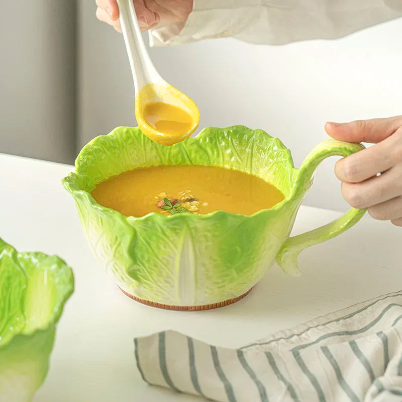 Große Keramikschüssel in kreativer Kohlblatt-Form – stilvoll & vielseitig für Suppe, Salat & Obst