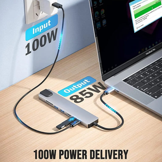 8-in-1 USB C Hub mit 4K HDMI Netzwerk SD TF Kartenleser für Laptop