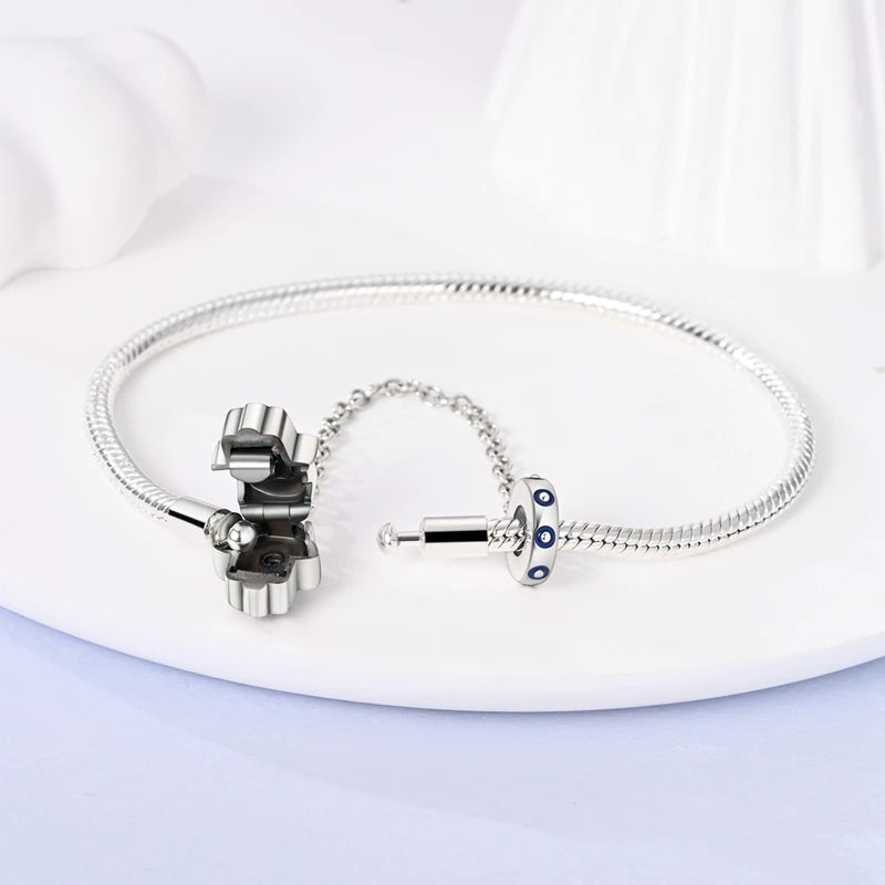 Armband Silber 925 mit Stern Mond Sonne und Grünem Zirkon Charm