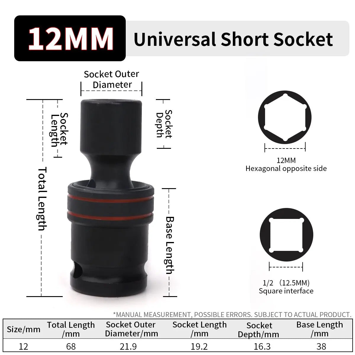 Universal Gelenk Adapter 1/2 Zoll Antrieb 10-24 mm Drehbarer Kurzsteckschlüssel