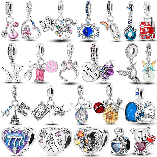 925 Sterling Silber Charm mit rosa Schmetterling - leuchtenden Glühwürmchen