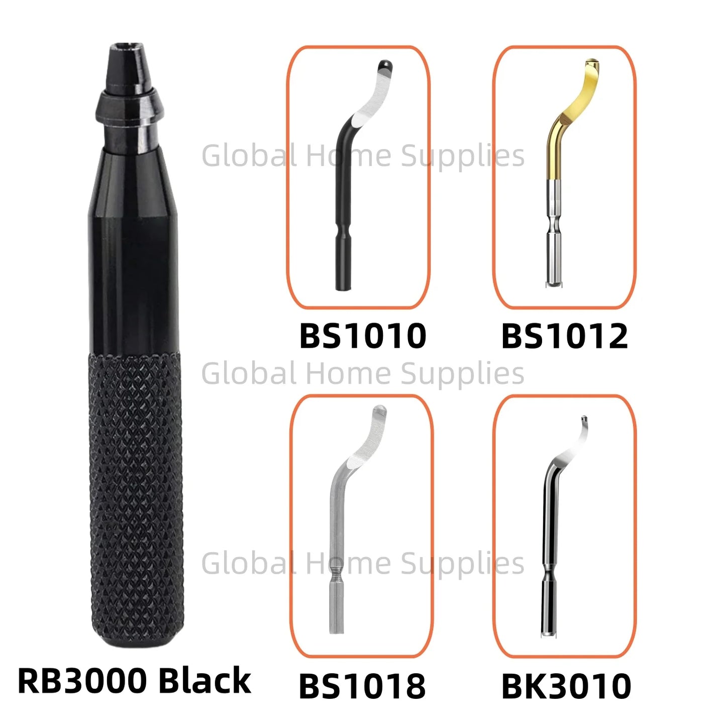 Entgratungswerkzeug mit 1 Griff und 4 Klingen aus Schnellarbeitsstahl