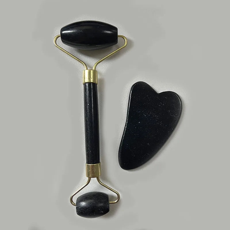 2er Set Gua Sha Gesichtsstein Roller – Jade Massagestein für Hautpflege