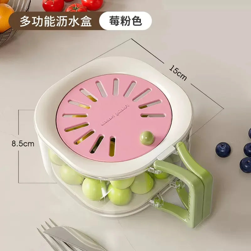 2-in-1-Doppelschicht-Abtropfkorb, Obst-Abtropfbehälter mit faltbarem Griff, Lebensmittelsieb, verdickter Obstteller, leicht zu reinigen-Yabubest - Home & More