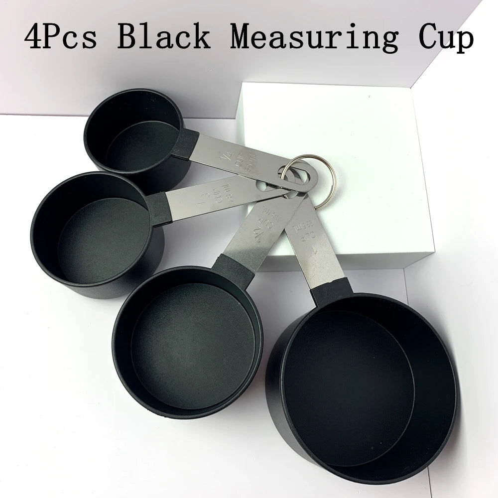4 Teiliges Messbecher und Messlöffel Set mit Edelstahlgriff