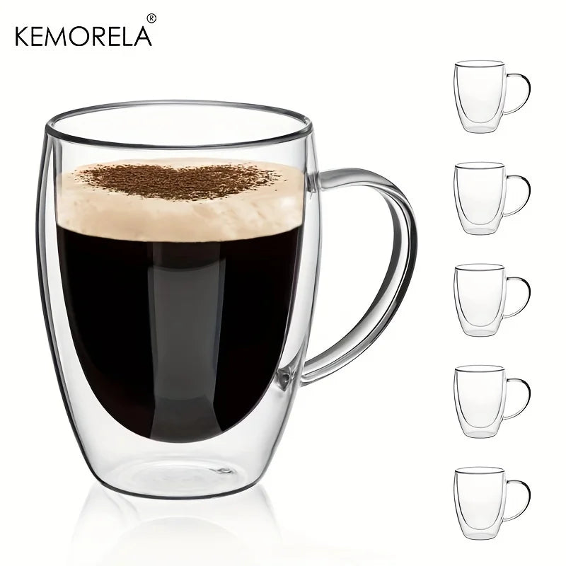 Doppelwandige 350ml Glas Kaffeebecher mit Griff 2/4/6er Set-Yabubest - Home & More